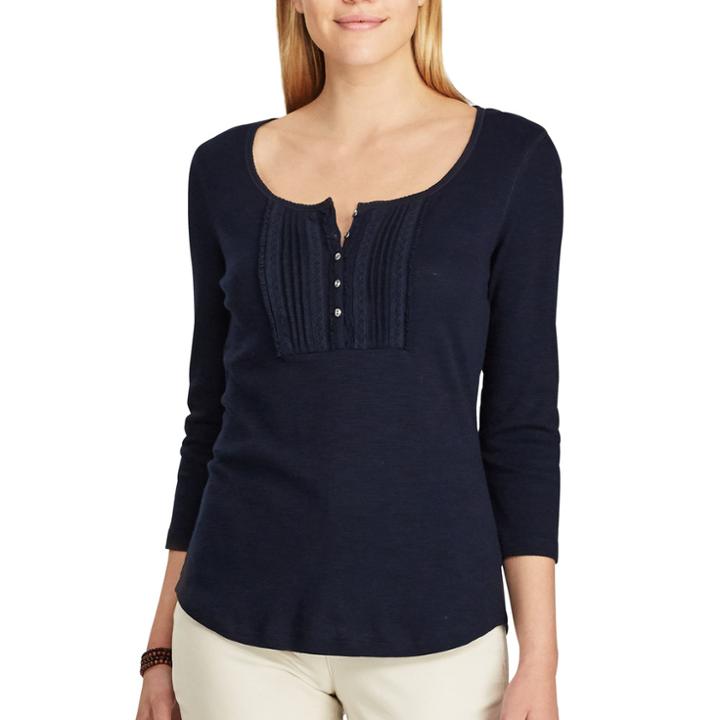 Women's Chaps Lace-trim Top, Size: Xs, Blue (navy)