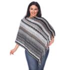 Plus Size White Mark Striped Fringe Poncho, Women's, Grey
