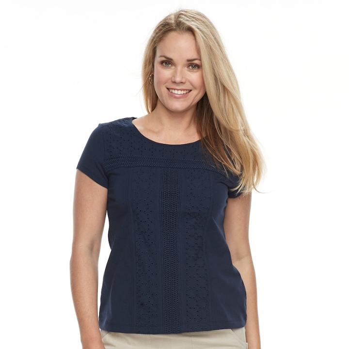 Petite Croft & Barrow&reg; Eyelet Cap Sleeve Top, Women's, Size: Xl Petite, Blue