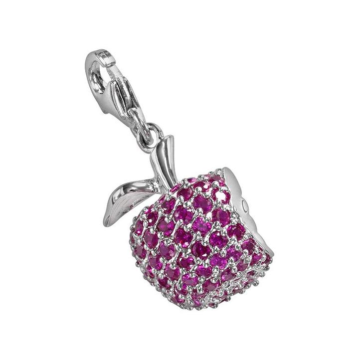 Sterling Silver Lab-created Ruby Apple Charm, Women's, Red