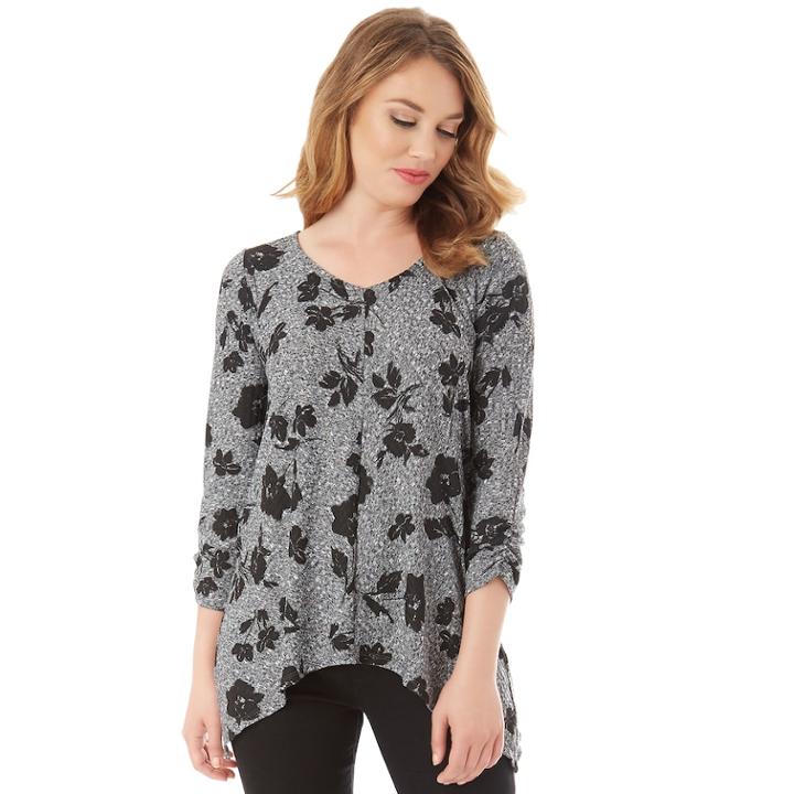 Women's Apt. 9&reg; Shark-bite Hem Tunic, Size: Xxl, Black White Floral