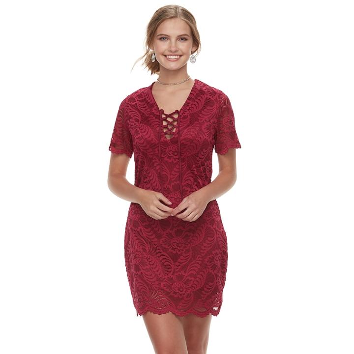 Juniors' Liberty Love Lace Bodycon Dress, Teens, Size: Large, Drk Purple