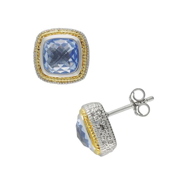 Siri Usa By Tjm 14k Gold Over Silver And Sterling Silver Simulated Blue Quartz Square Frame Stud Earrings, Women's
