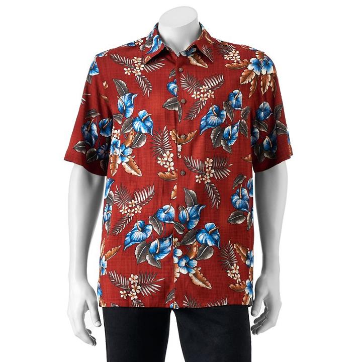 Men's Batik Bay Classic-fit Tropical Button-down Shirt, Size: Large, Med Red
