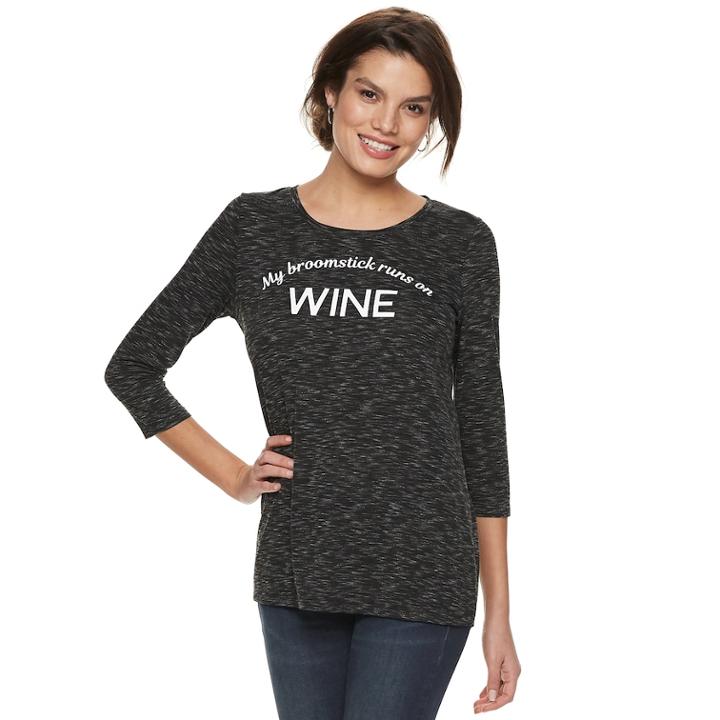 Women's Apt. 9&reg; Graphic Crewneck Tee, Size: Medium, Black