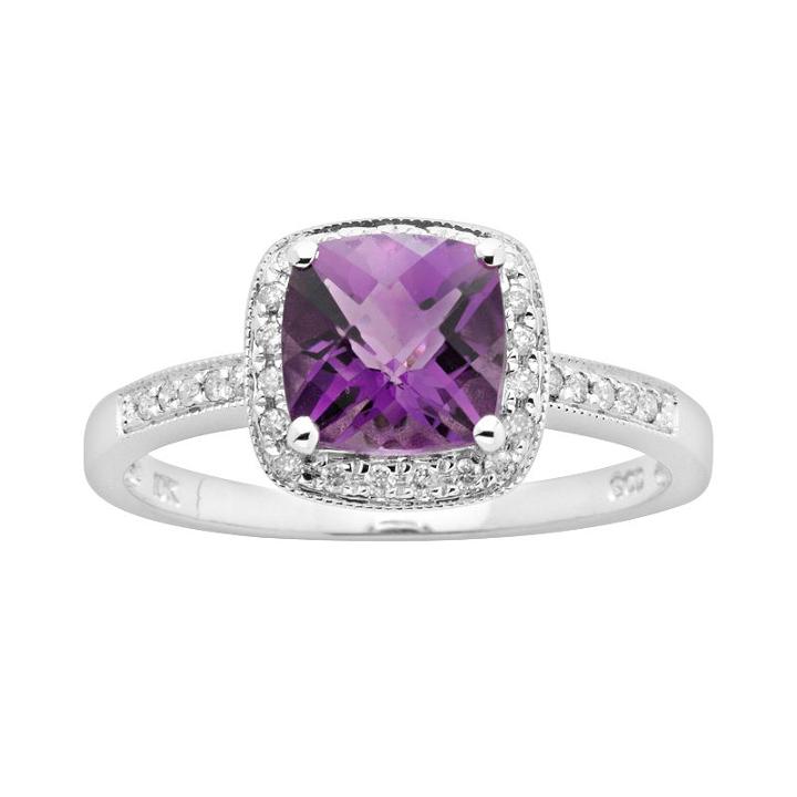 14k White Gold 1/8-ct. T.w. Diamond And Amethyst Frame Ring, Women's, Size: 7, Purple