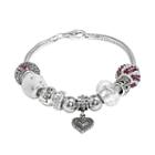 Individuality Beads Sterling Silver Snake Chain Bracelet, Heart Charm And Crystal Love Bead Set, Women's, Grey