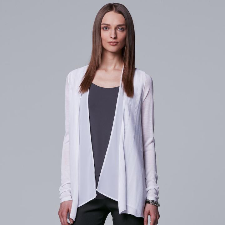 Women's Simply Vera Vera Wang Mixed-media Flyaway Cardigan, Size: Large, White