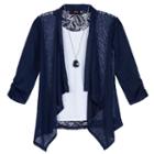 Girls 7-16 Iz Amy Byer 3/4-sleeve 2-in-1 Lace Back Cozy Top With Necklace, Size: Xl, Blue (navy)