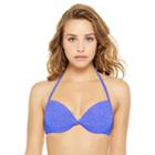 Juniors' Hot Water Push-up Crochet Twist-front Bikini Top, Size: Large, Med Blue