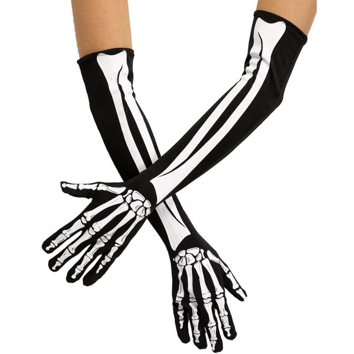 Adult Skeleton Bone Elbow-length Costume Gloves, Women's, Black