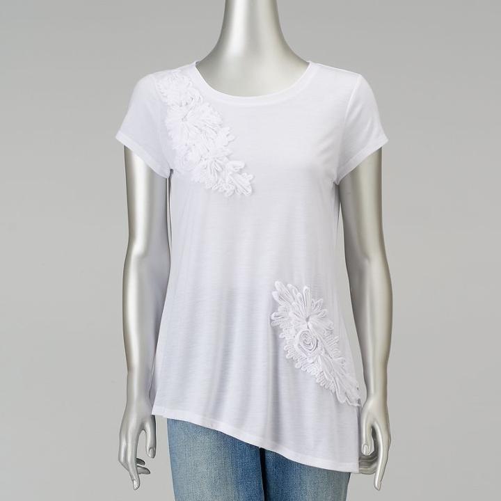 Women's Simply Vera Vera Wang Floral Asymmetrical Tee, Size: Large, White
