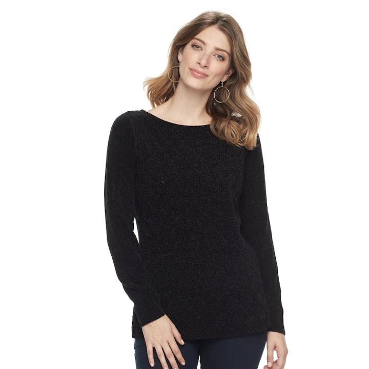 Women's Croft & Barrow® Basketweave Boatneck Sweater, Size: Large, Black