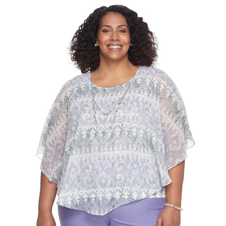 Plus Size Alfred Dunner Studio Scroll Popover Top, Women's, Size: 22 W, Gray Purple Damask
