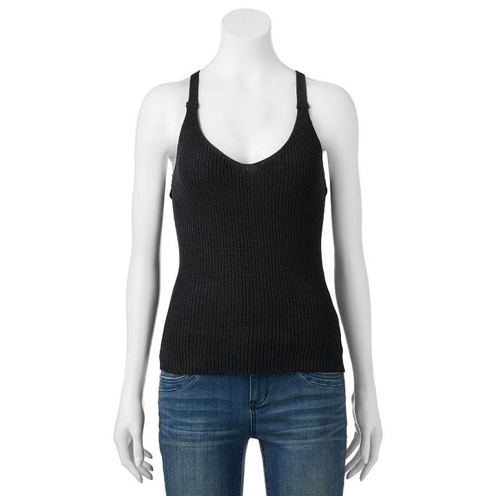 Juniors' Pink Republic Cross Back Knit Tank, Girl's, Size: Large, Black