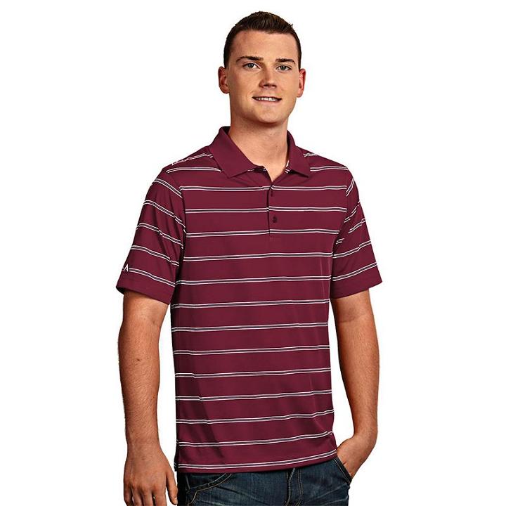 Men's Antigua Striped Performance Golf Polo, Size: Large, Dark Red