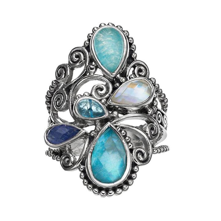 Sterling Silver Simulated Quartz Filigree Ring, Women's, Size: 8, Blue