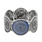Silver Tone Medallion Stretch Bracelet, Women's, Blue
