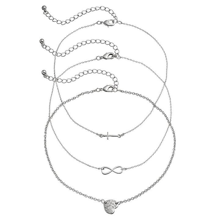 Mudd&reg; Cross, Infinity & Pave Heart Choker Necklace Set, Teens, Silver
