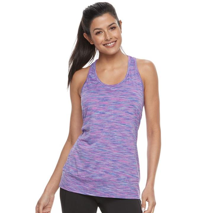 Tek Gear, Petite &reg; Space-dye Banded Bottom Racerback Tank, Women's, Size: M Petite, Blue (navy)