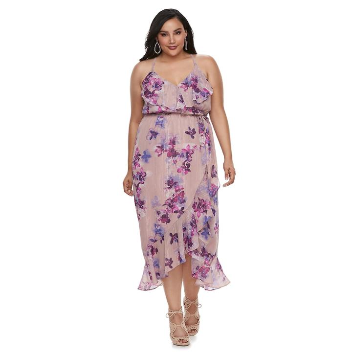 Plus Size Jennifer Lopez Floral Ruffle Wrap Dress, Women's, Size: 1xl, Pink