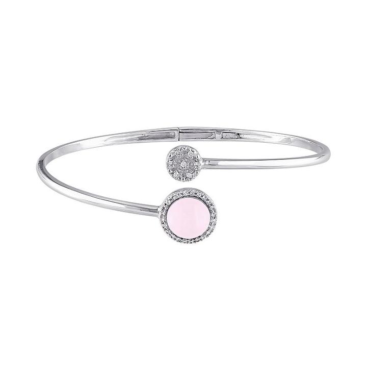 Pink Opal, Diamond Accent & White Topaz Sterling Silver Cuff Bracelet, Women's, Size: 7