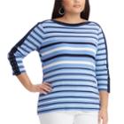 Plus Size Chaps Lace-up Sleeve Boatneck Top, Women's, Size: 1xl, Blue