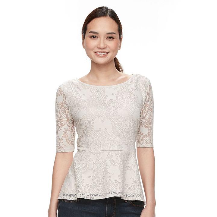 Petite Apt. 9&reg; Scroll Burnout Boatneck Top, Women's, Size: Xl Petite, Silver