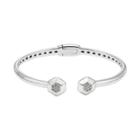 White Topaz Sterling Silver Hexagon Hinged Cuff Bracelet, Women's, Size: 6.5