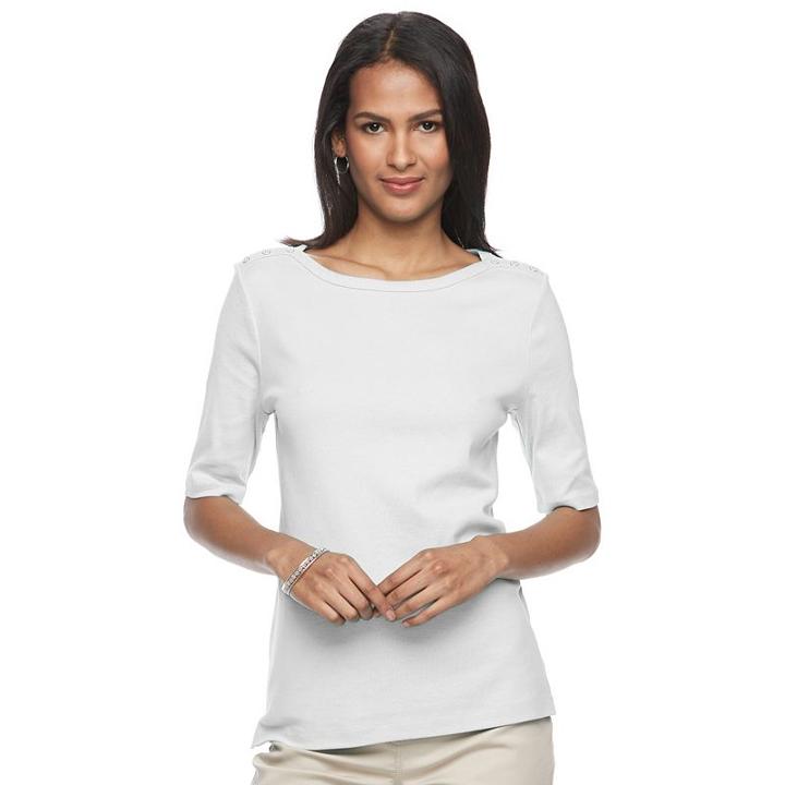 Women's Croft & Barrow&reg; Button-shoulder Tee, Size: Xs, White