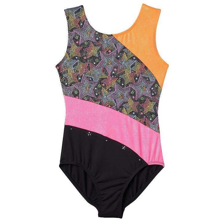 Girls 4-14 Jacques Moret Star Leotard, Girl's, Size: Large, Brown Over