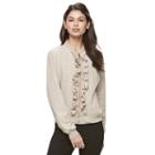 Juniors' Candie's&reg; Ruffle Front Bomber Jacket, Girl's, Size: Xs, Dark Beige