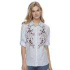 Women's Croft & Barrow&reg; Embroidered Striped Shirt, Size: Medium, Light Blue