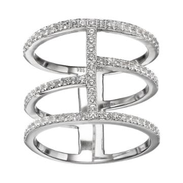 White Topaz Sterling Silver Triple Row Ring, Women's, Size: 7