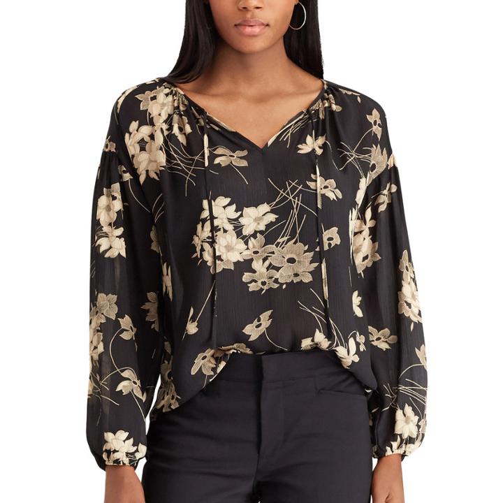Women's Chaps Jacquard Top, Size: Medium, Black