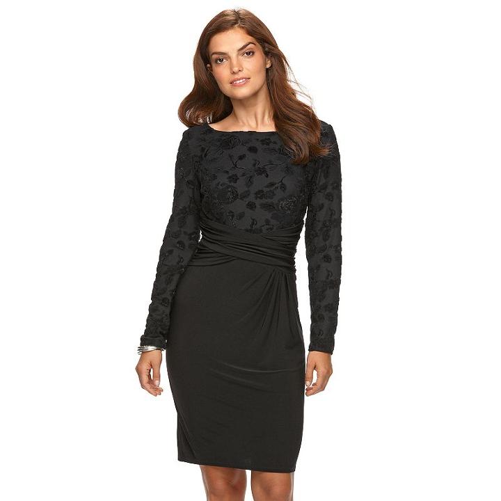 Women's Chaps Velvet Flocked Sheath Evening Dress, Size: 14, Black