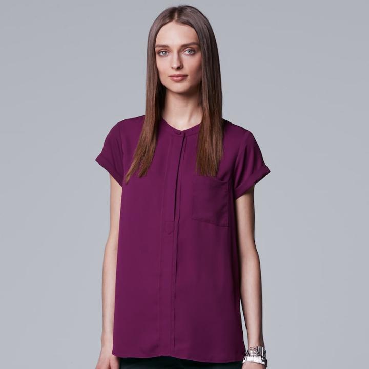 Petite Simply Vera Vera Wang Essential Popover Top, Women's, Size: M Petite, Drk Purple