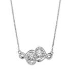 Intertwined Sterling Silver Cubic Zirconia Two Stone Double Heart Necklace, Women's, Size: 18, White