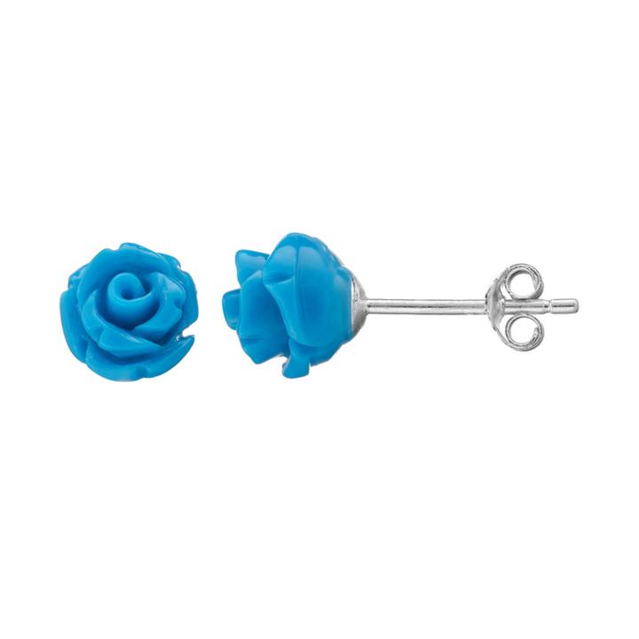 Itsy Bitsy Simulated Turquoise Sterling Silver Rose Stud Earrings, Women's, Blue