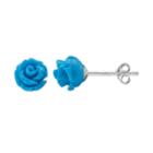 Itsy Bitsy Simulated Turquoise Sterling Silver Rose Stud Earrings, Women's, Blue