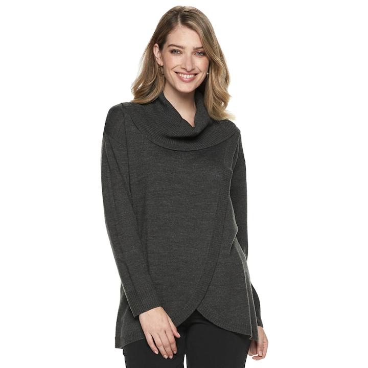 Women's Napa Valley Cowlneck Tulip-hem Tunic Sweater, Size: Xl, Dark Grey