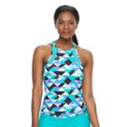 Women's Rbx Geometric High-neck Tankini Top, Size: Large, Turquoise/blue (turq/aqua)