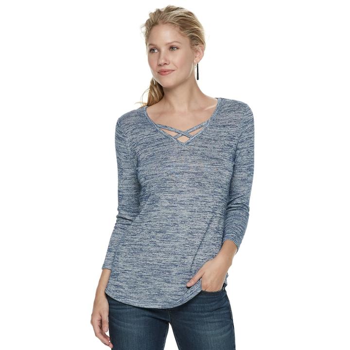 Women's Sonoma Goods For Life&trade; Supersoft Crisscross Tee, Size: Medium, Dark Blue