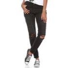 Juniors' Almost Famous Paint Splatter Ripped Skinny Jeans, Teens, Size: 7, Black