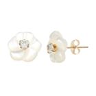 10k Gold Cubic Zirconia & Mother-of-pearl Floral Stud Earrings, Women's, White