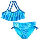 Girls 7-16 So&reg; Tie-dye Tribal Pattern Criss-cross Strap Bikini Top & Bottoms Swimsuit Set, Size: 10, Blue