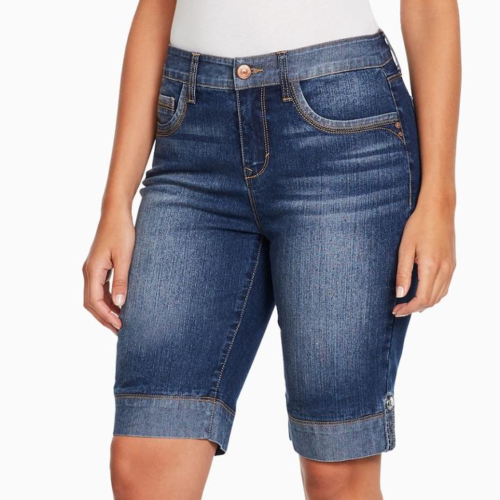 Women's Gloria Vanderbilt Jessa Button-tab Bermuda Jean Shorts, Size: 10, Light Blue