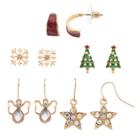Christmas Tree, Snowflake, Angel & Star Nickel Free Drop Earring Set, Teens, Multicolor