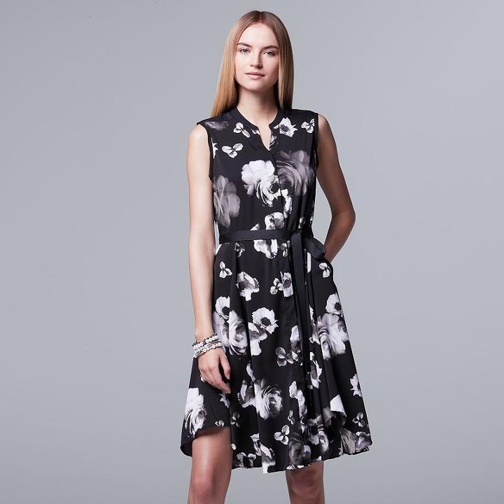 Women's Simply Vera Vera Wang Floral Shirtdress, Size: Large, Oxford