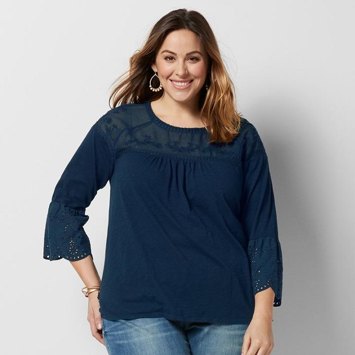 Plus Size Sonoma Goods For Life&trade; Embroidered Peasant Top, Women's, Size: 1xl, Dark Blue